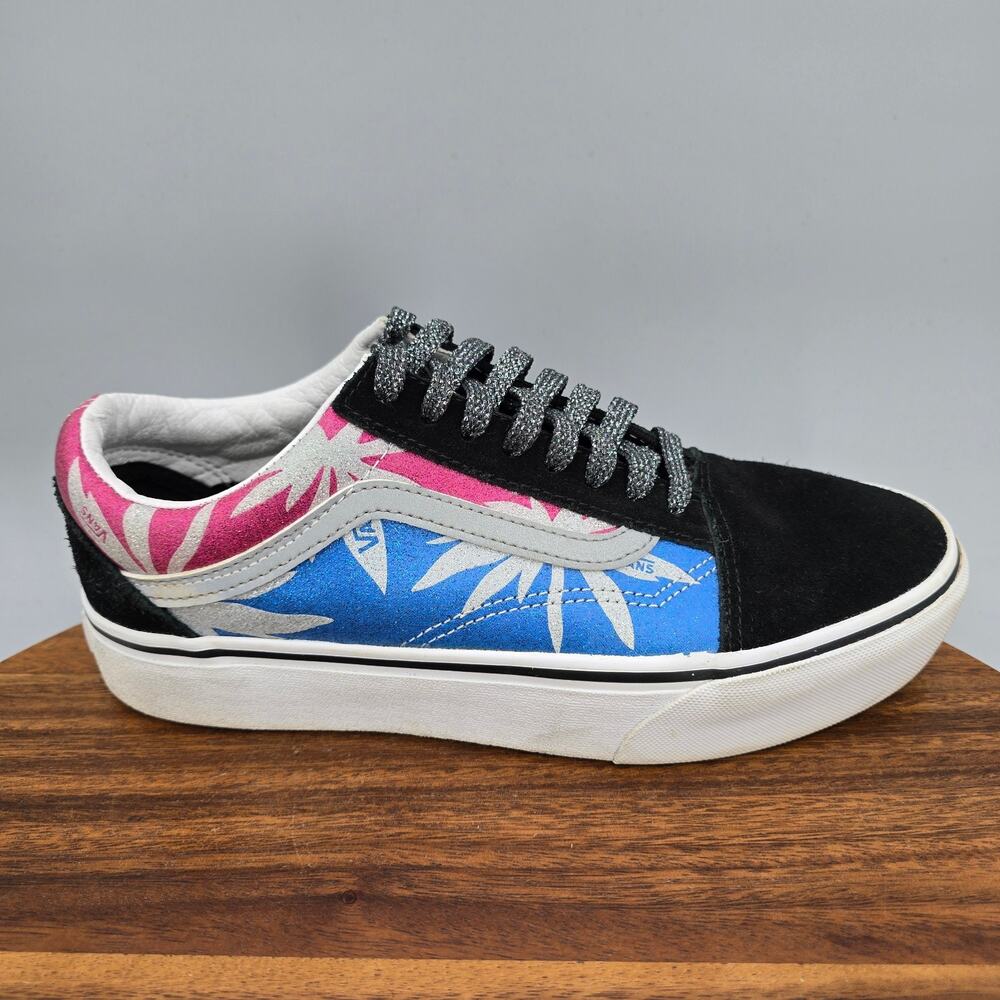 Vans Old Skool Platform Shoes Womens 8.5 Pink Blue Palm Black Suede Sneakers